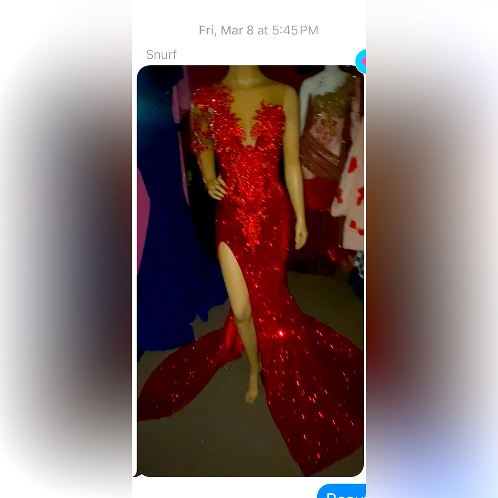 Red custom made prom dress , only wore for 3 hours